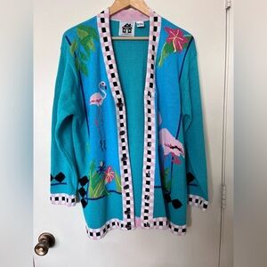 Storybook Knits Turquoise Flamingo Cardigan